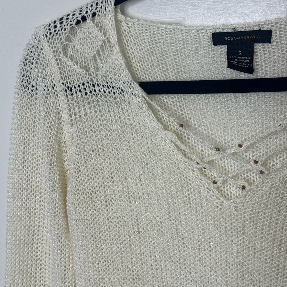 BCBGMAXAZRIA Vintage Ivory Crochet Sweater S - Picture 4 of 7